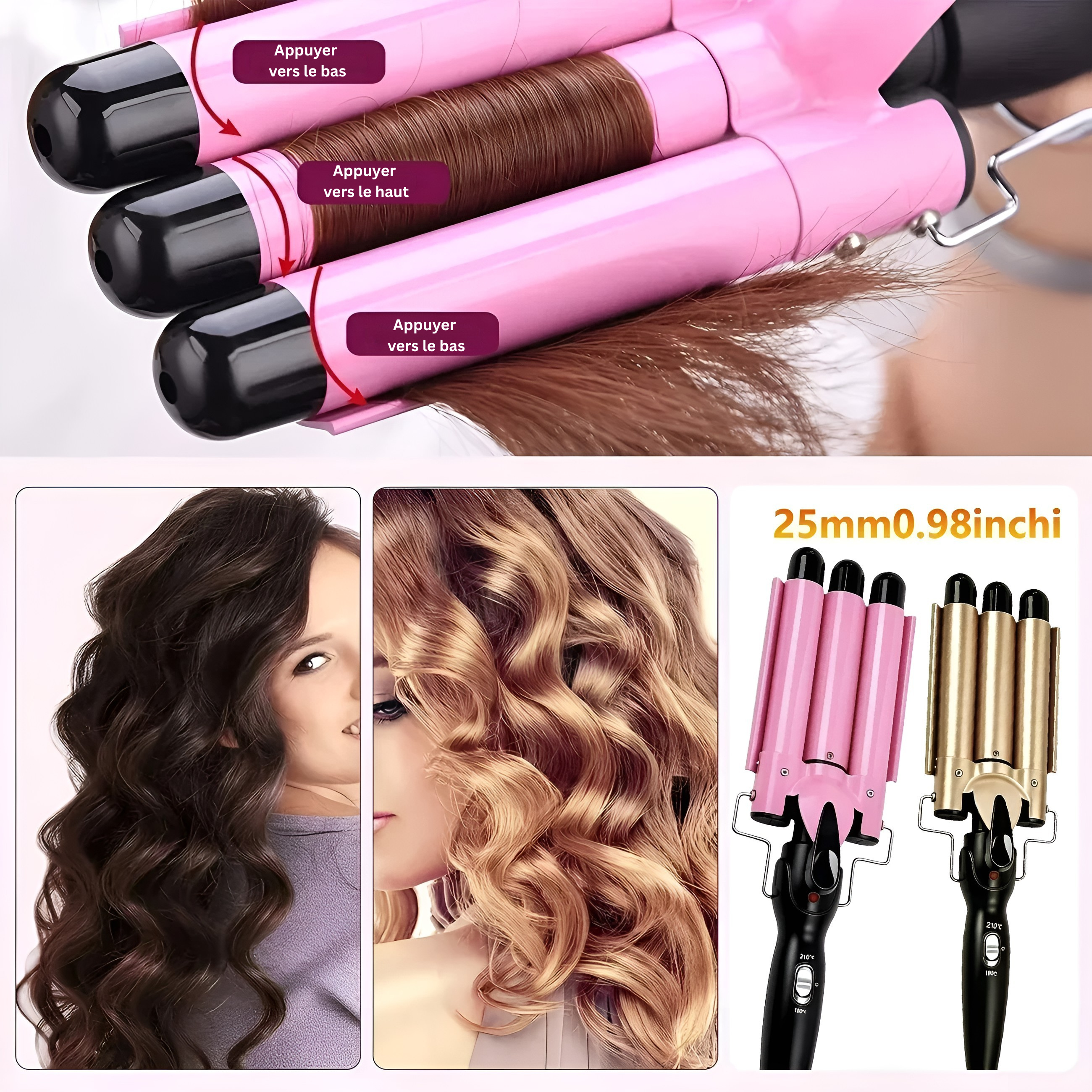 Fer à Boucler Professionnel 3 Barils – Ondulations Élégantes & Durables