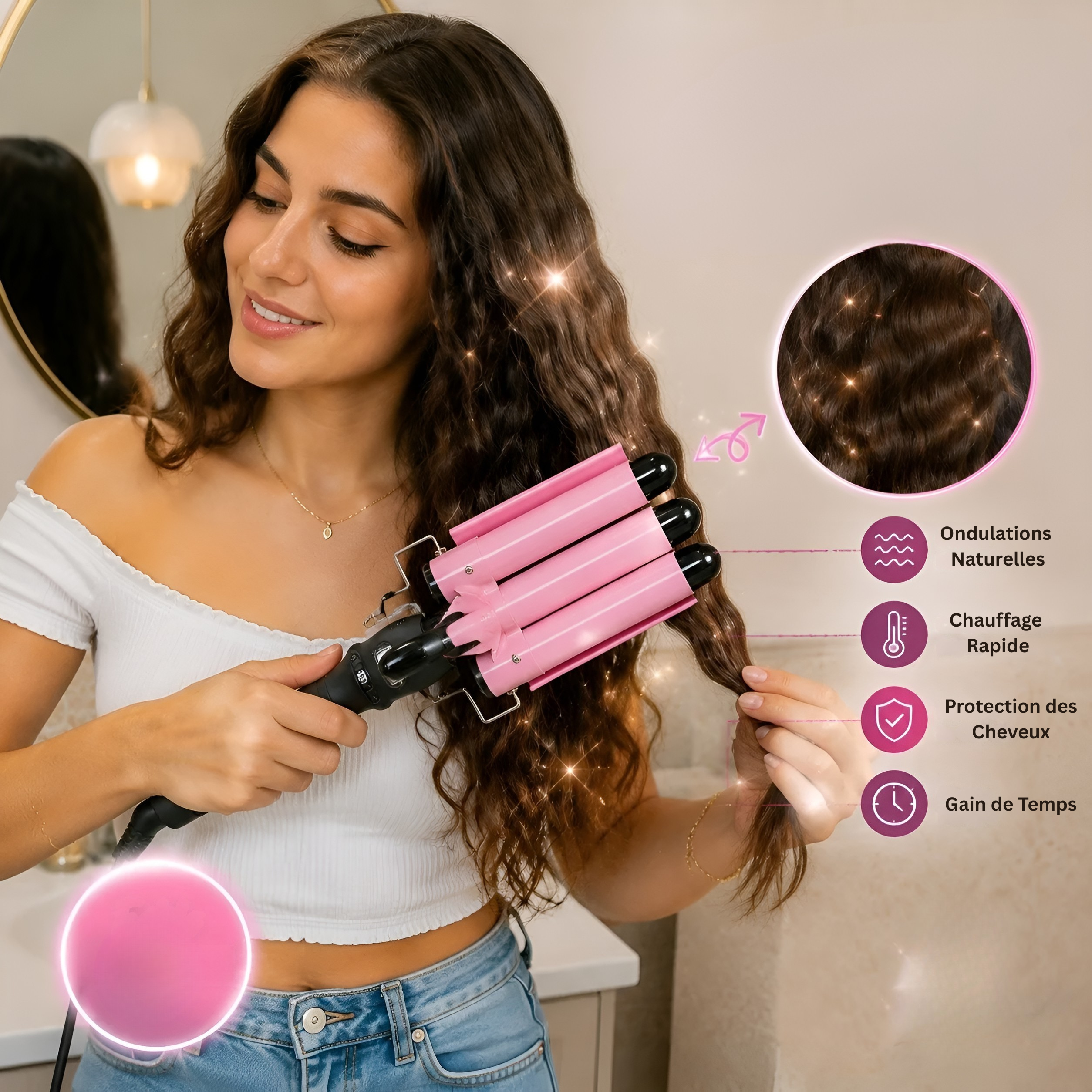 Fer à Boucler Professionnel 3 Barils – Ondulations Élégantes & Durables