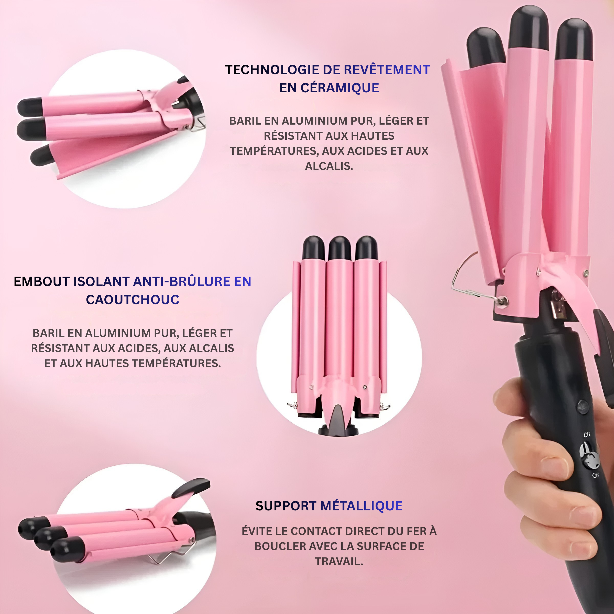 Fer à Boucler Professionnel 3 Barils – Ondulations Élégantes & Durables